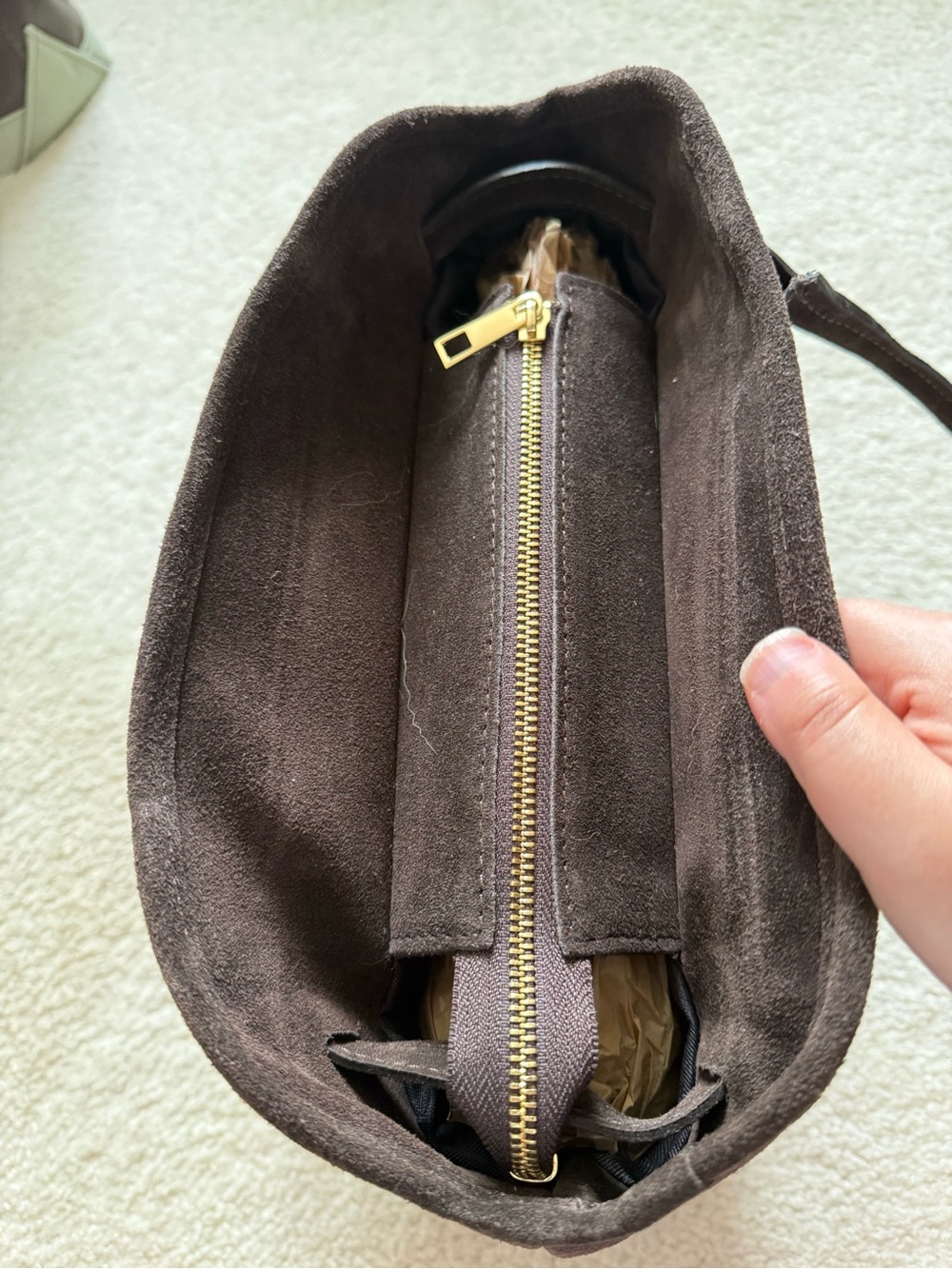 NWT Marlon Brown Suede Tote Bag with Gold Hardware - Picture 5 of 9